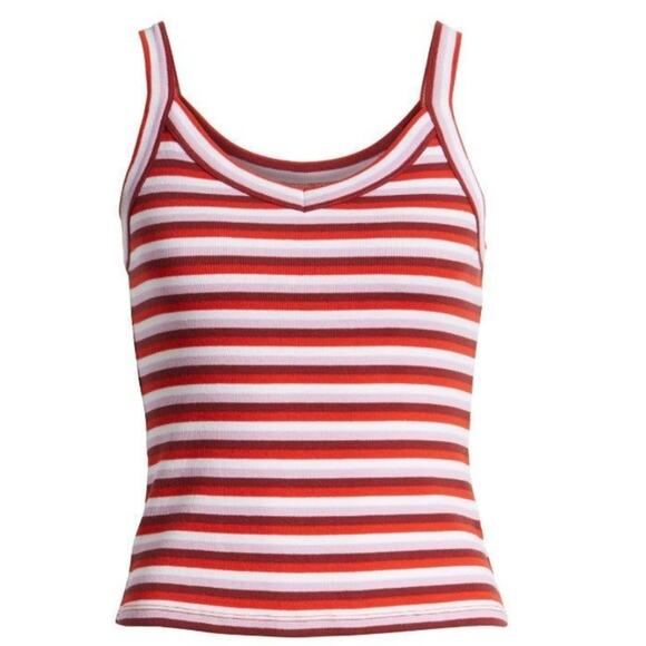 NWT Large Nordstrom Stripe V-neck Tank Top casual sleeveless summer red white - Picture 1 of 6